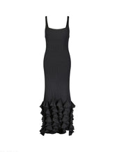 Black Rib Knit Sleeveless Midi Dress With Ruffle Hem